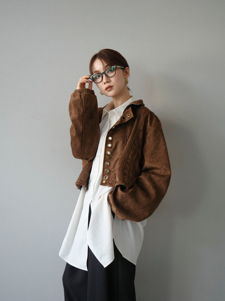 [予約]パンチングデザインスエードショートジャケット/ブラウン