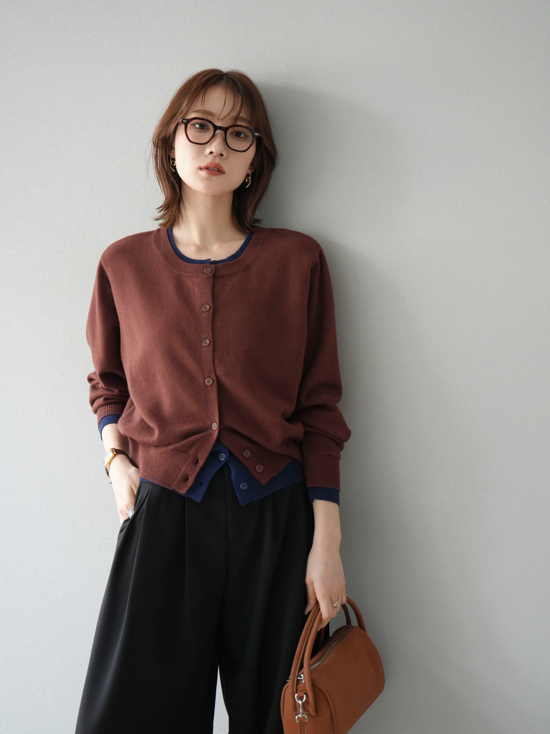 【SET】同色系疊穿開襟衫+雙褶寬褲（2件組）