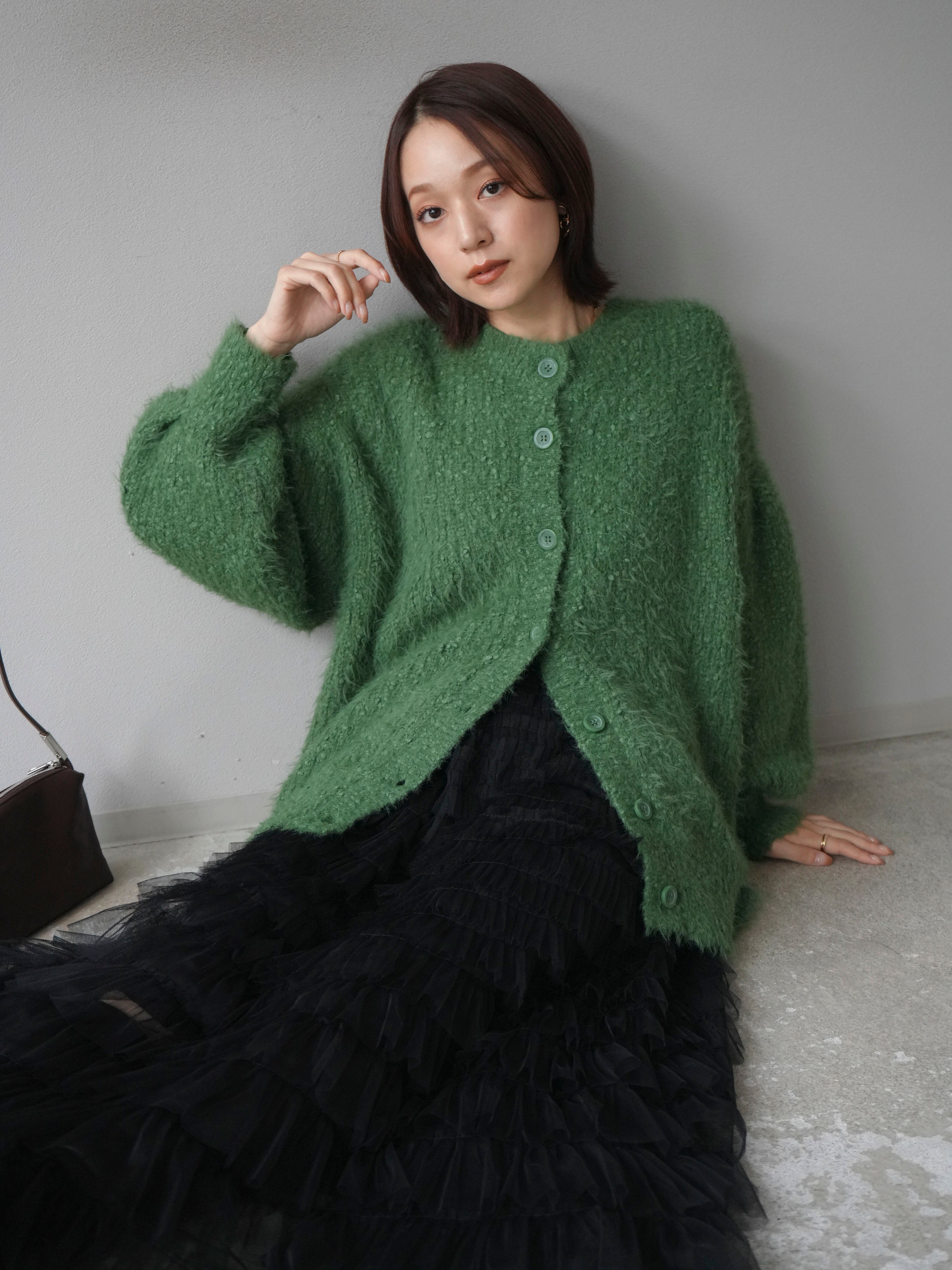 グリーン カーディガン 予約]クルーネックランダムシャギーカーディガン/グリーン – Lumier