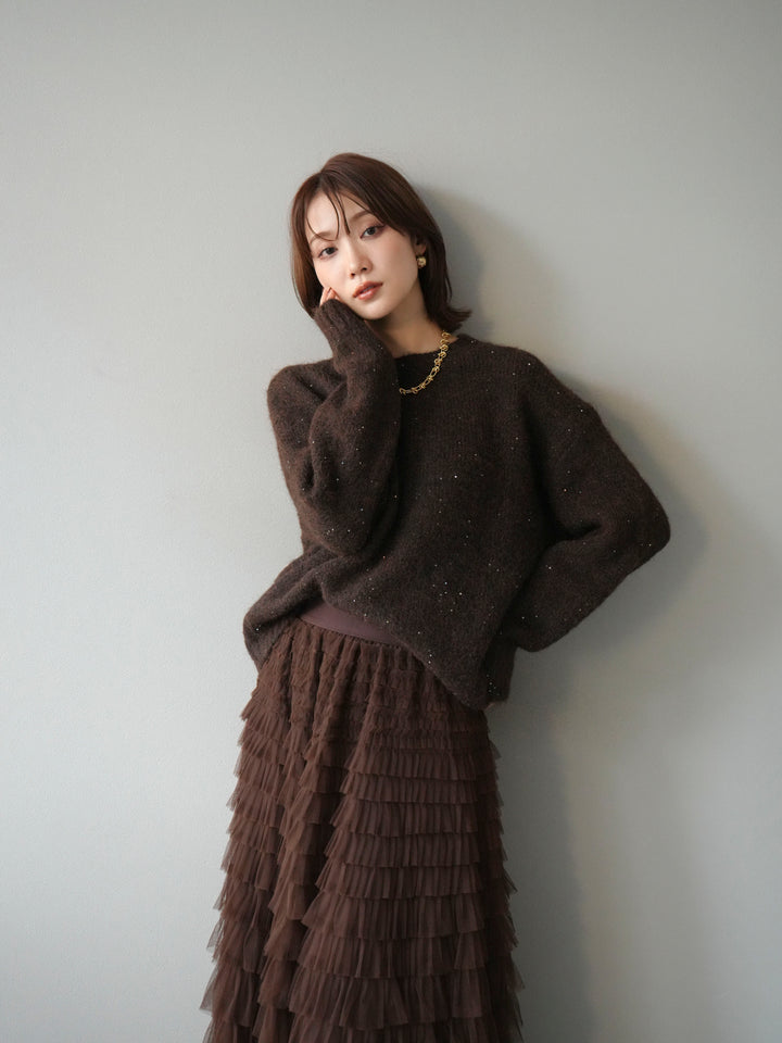 [予約]スパンコールニットプルオーバー/ブラウン