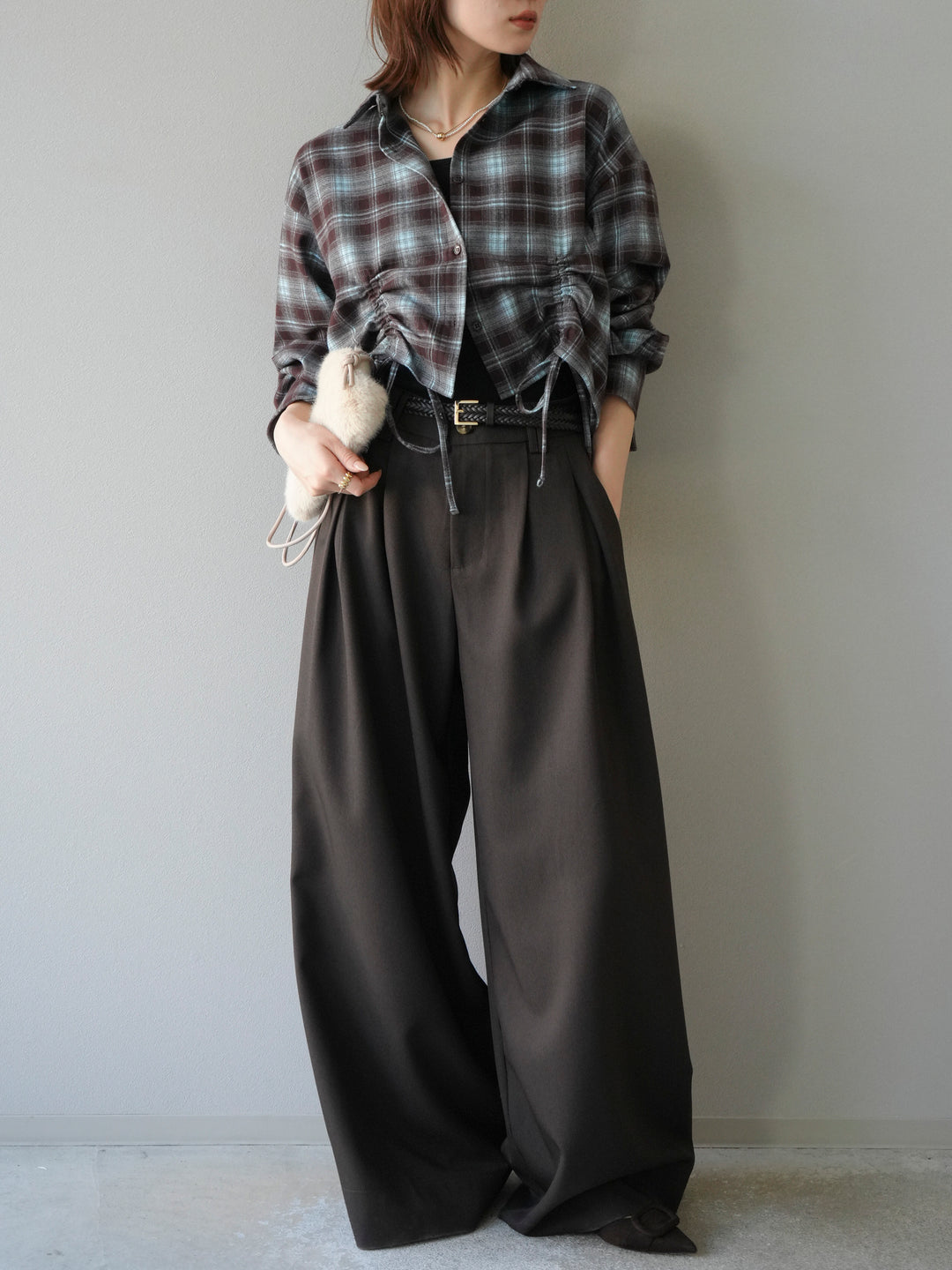 [予約]ドロストクロップネルチェックドシャツ/ブルー