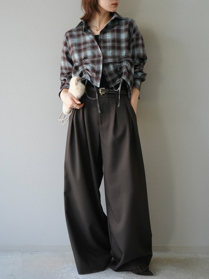 [予約]ドロストクロップネルチェックドシャツ/ブルー