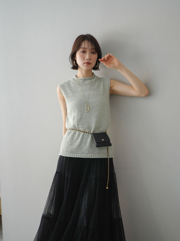 [予約]ノースリーブリネンタッチシアーニットプルオーバー/green