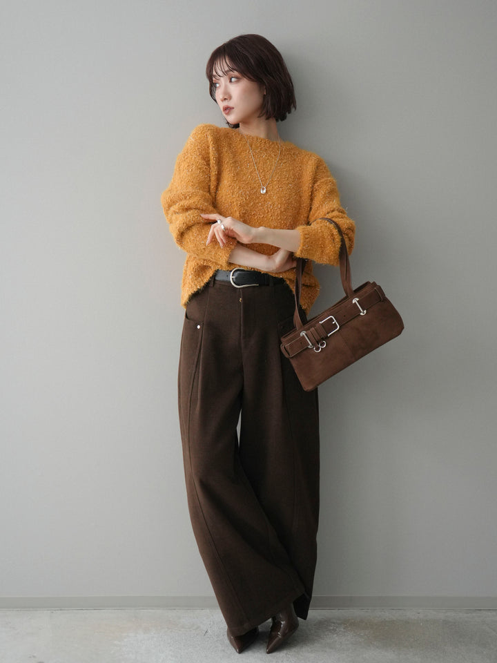 [SET]モールラメミックスヤーンニットプルオーバー+ベルト付起毛コクーンパンツ(2set)