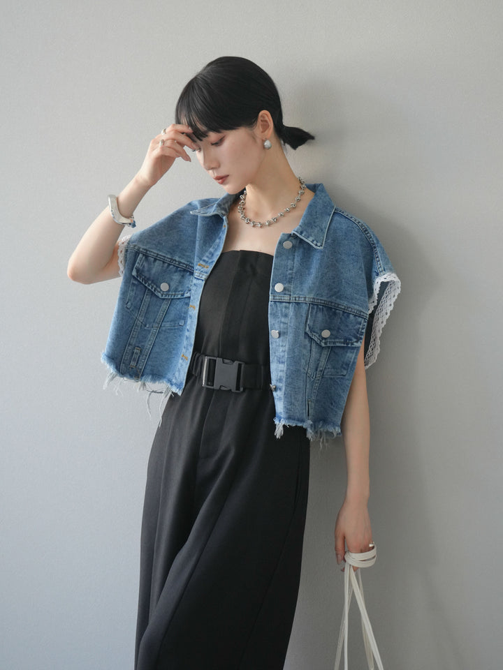 【預購】混色斜紋腰帶熊圖案工裝褲/黑色