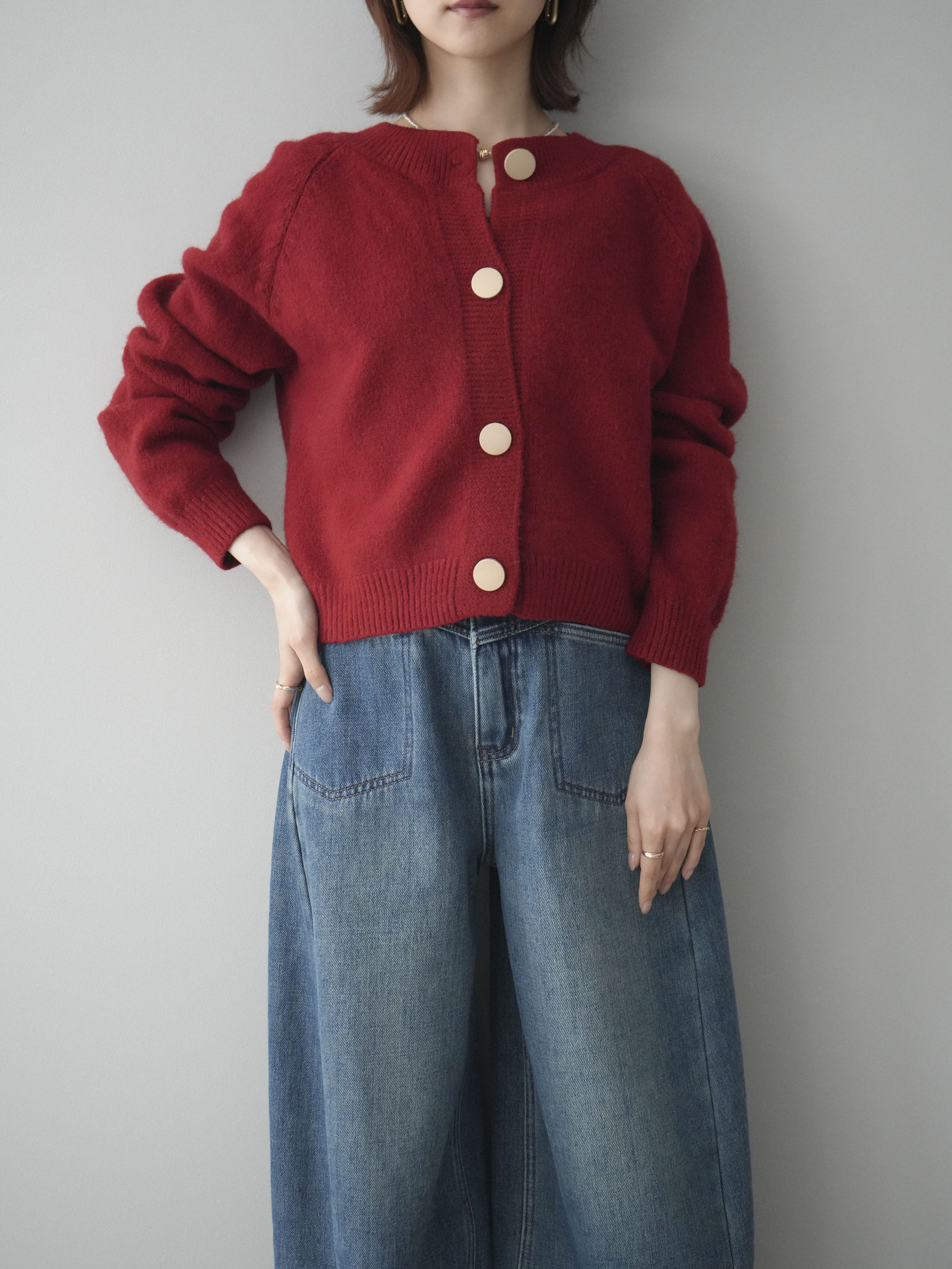 予約]BIGボタンニットカーディガン/red – Lumier