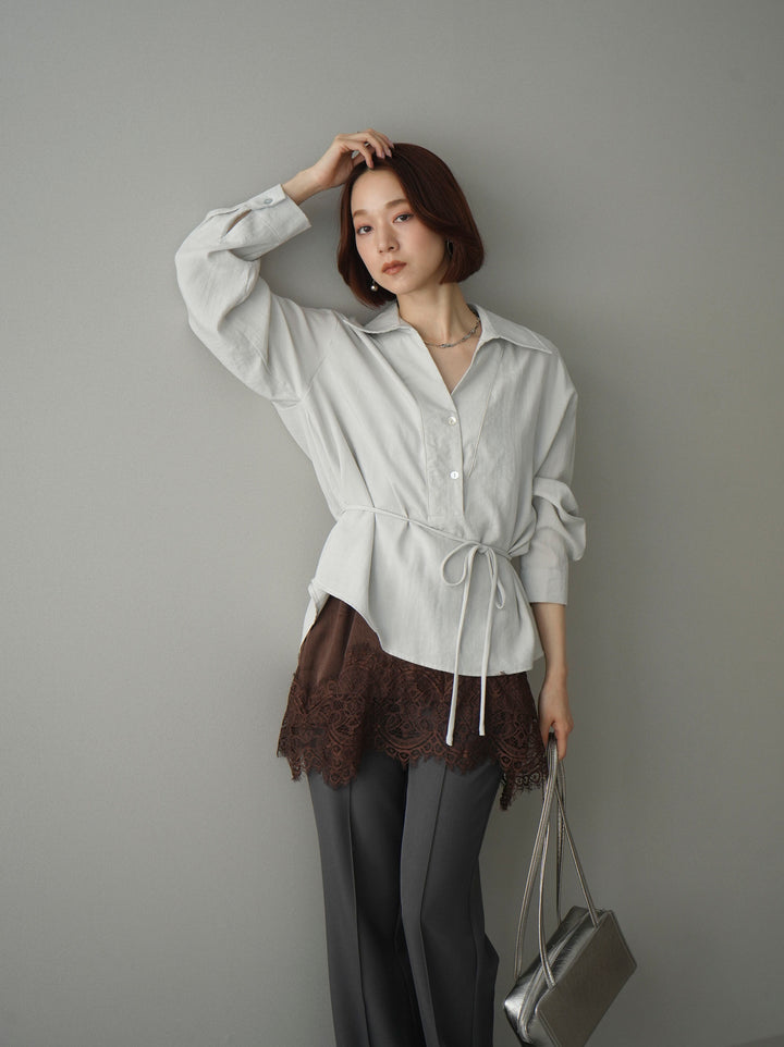 [SET]Vネック変形ラインシャツ+レーストリムキャミソール+センターシームフレアパンツ(3set)