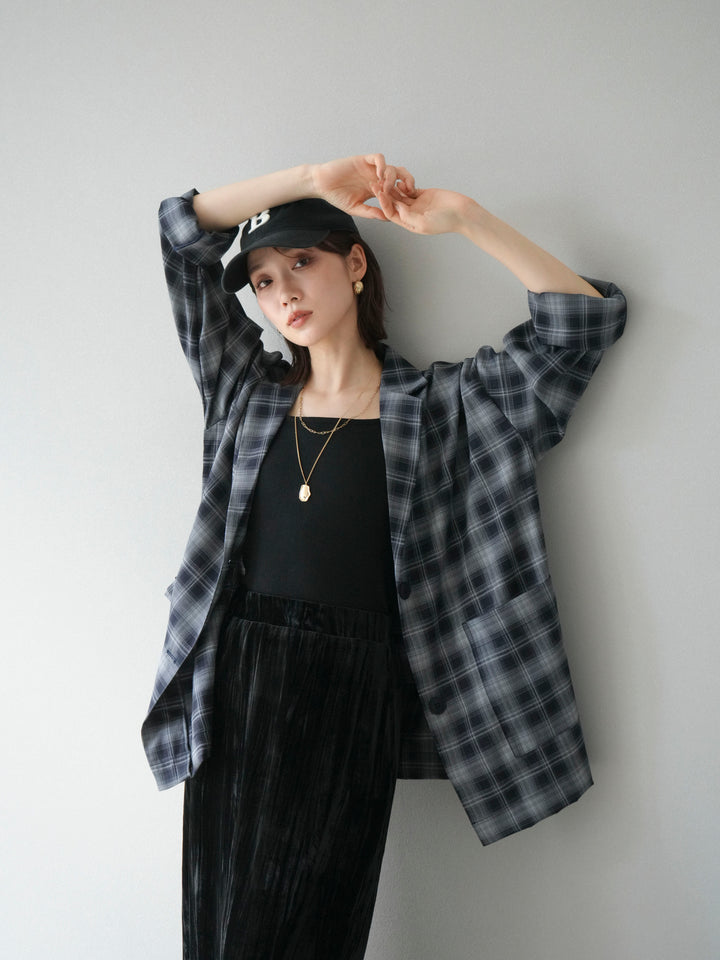 [予約]チェックシャツジャケット/ネイビー