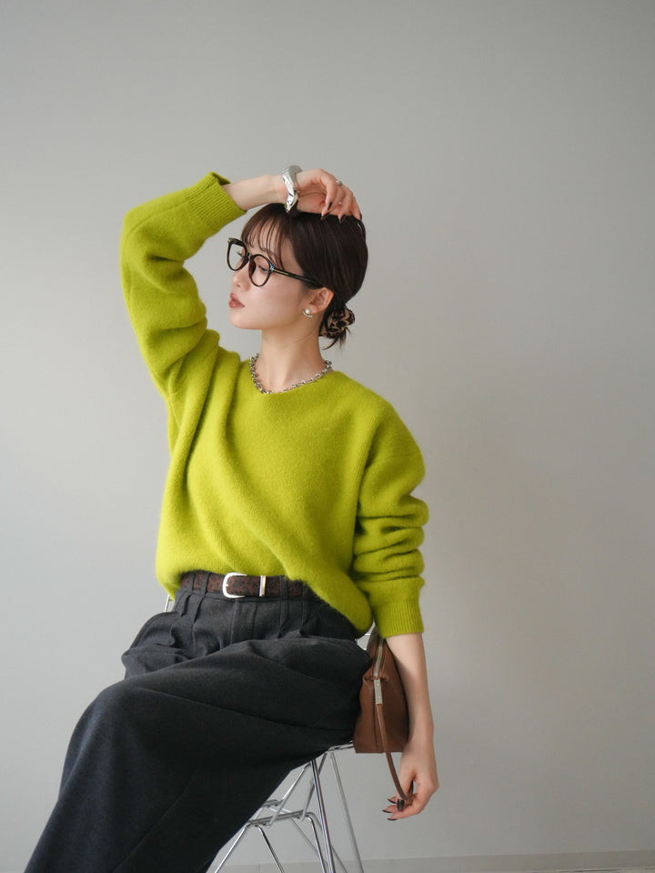 [予約]シュシュ付きアンゴラタッチVネックニットプルオーバー/green