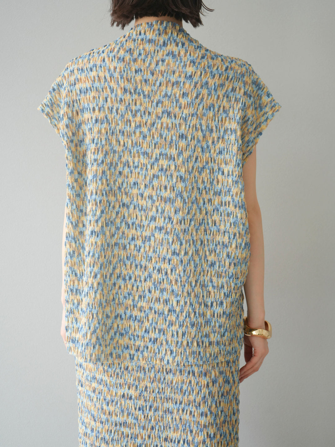 [予約]マルチカラーランダムプリーツフレンチトップス/イエロー