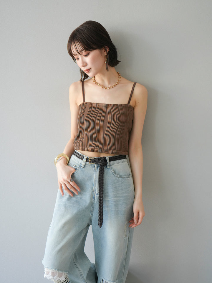 【預購】波浪滾邊杯裸色吊帶背心/棕色