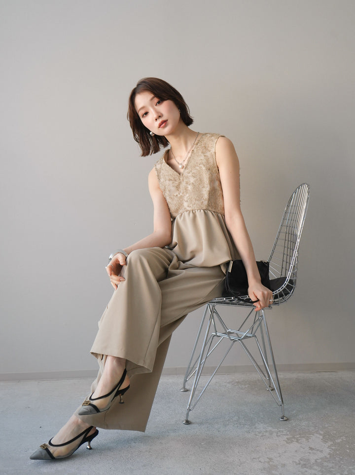 [SET]ジャガードレースぺプラムドッキングサロペット+選べるアクセセット(2set)