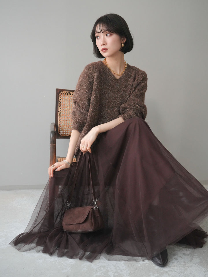 [SET]Vネックスラブニットプルオーバー+選べるアクセセット(2set)