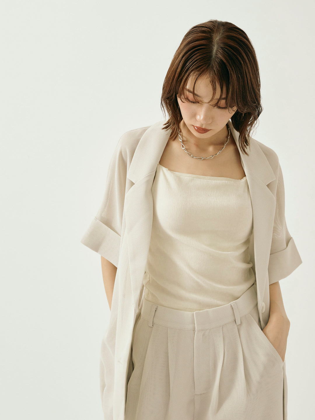 【Allure】[SET]メッシュハーフテーラードジャケット+メッシュハーフテーラードジャケット(2set)