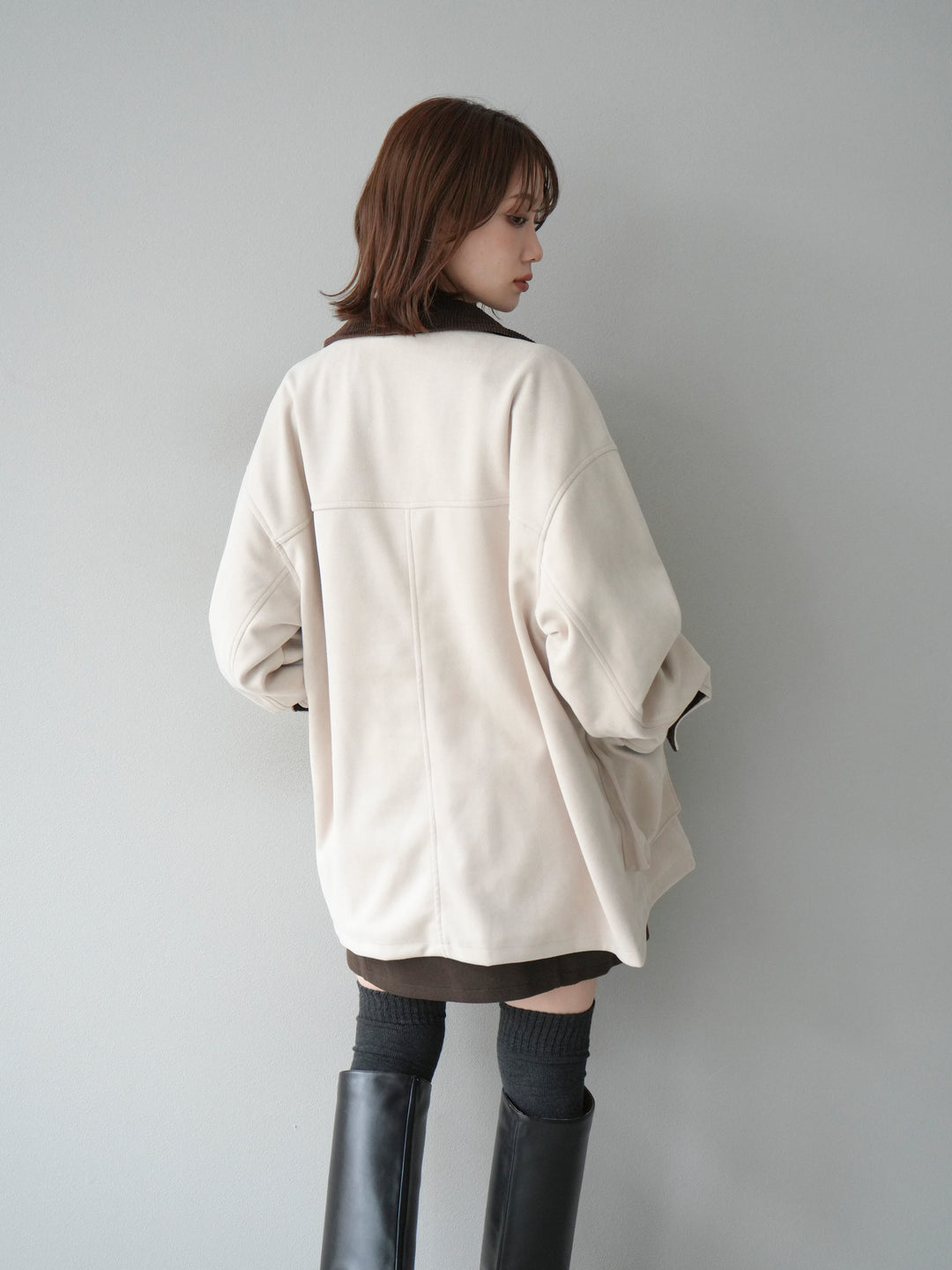 [予約]コーデュロイ襟スウェードミドルジャケット /エクリュ