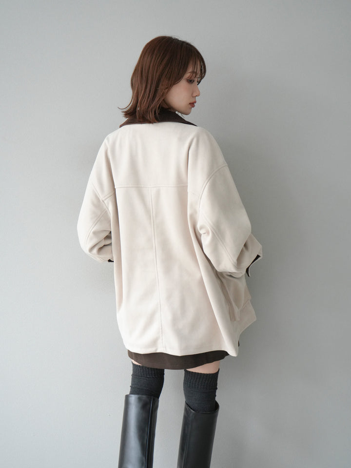 [予約]コーデュロイ襟スウェードミドルジャケット /エクリュ