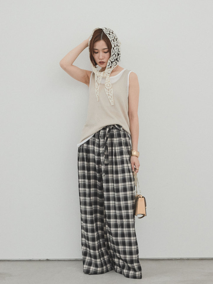 【SET】雙色疊穿針織背心+格紋寬褲（2套）