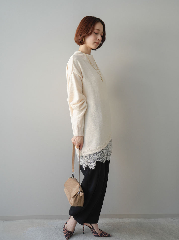 [SET]アシンメトリーレースヘムニットプルオーバー+2WAYデザインスウェットパンツ(2set)