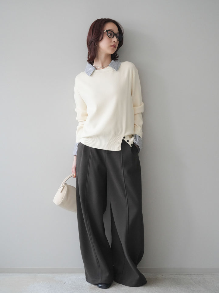 [予約]ベルト付き裏起毛ワイドパンツ/ brown