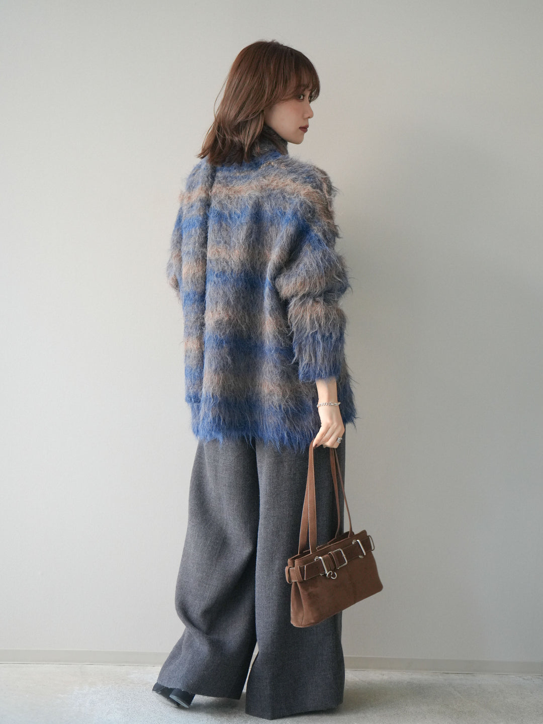 [予約]ウールタッチベルト付ワイドパンツ/charcoal