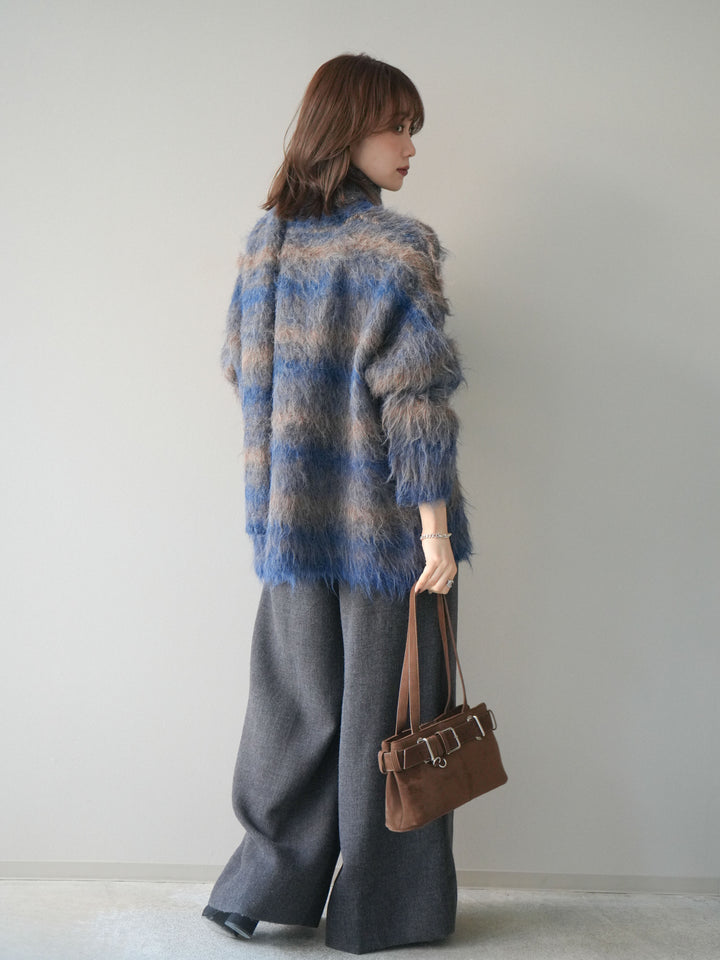 [予約]ウールタッチベルト付ワイドパンツ/charcoal