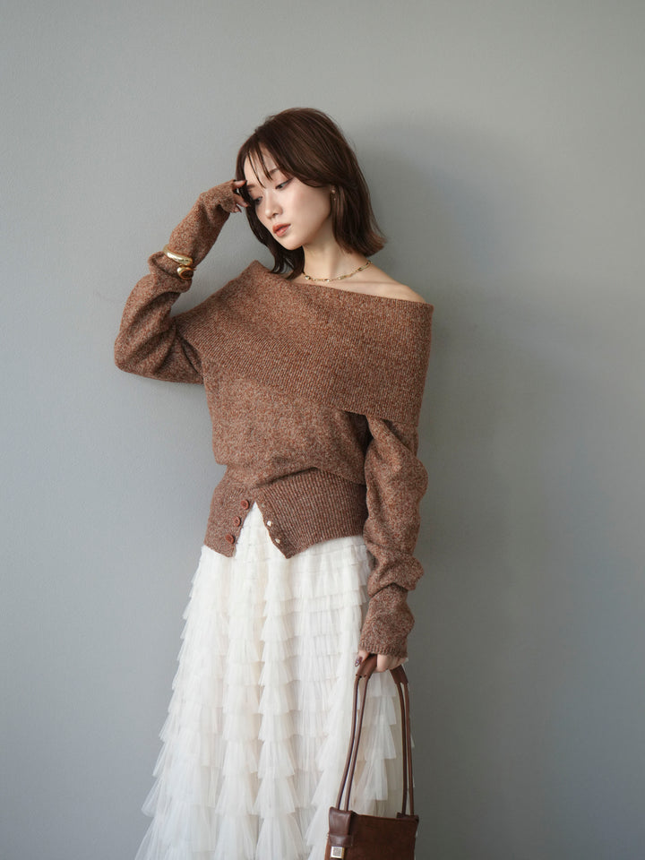 [予約]ミックスヤーンオフショルニットプルオーバー/オレンジ