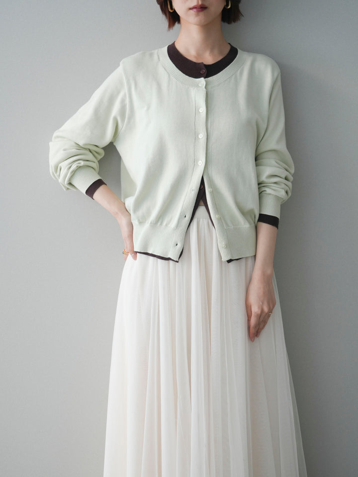 [予約]配色レイヤードコットンアクリルニットカーディガン/mint