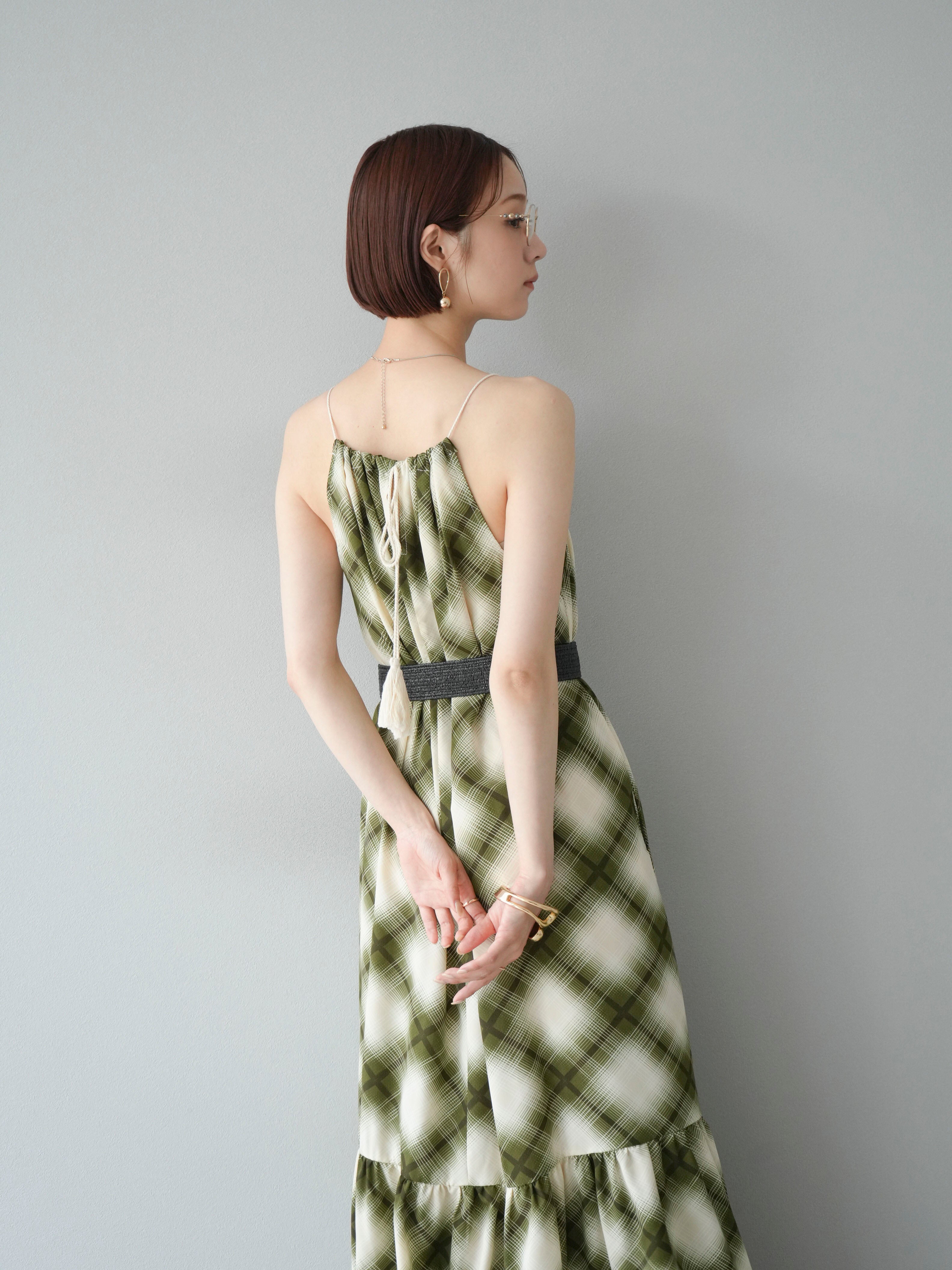 SET]ベルト付チェックノースリーブワンピース+ベルト付チェック