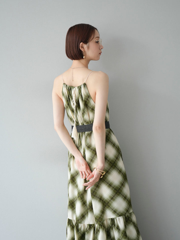 [SET] 繫腰帶格紋無袖洋裝 + 繫腰帶格紋無袖洋裝 (2 套)