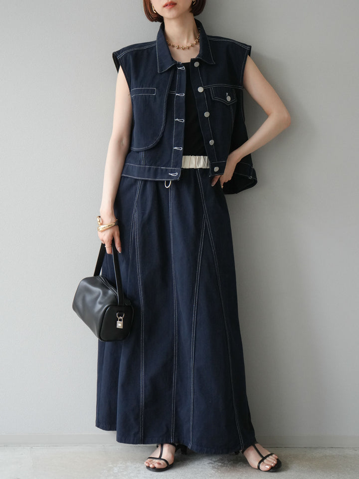 [SET]ステッチコットンツイルベスト＆スカートSET UP(2set)