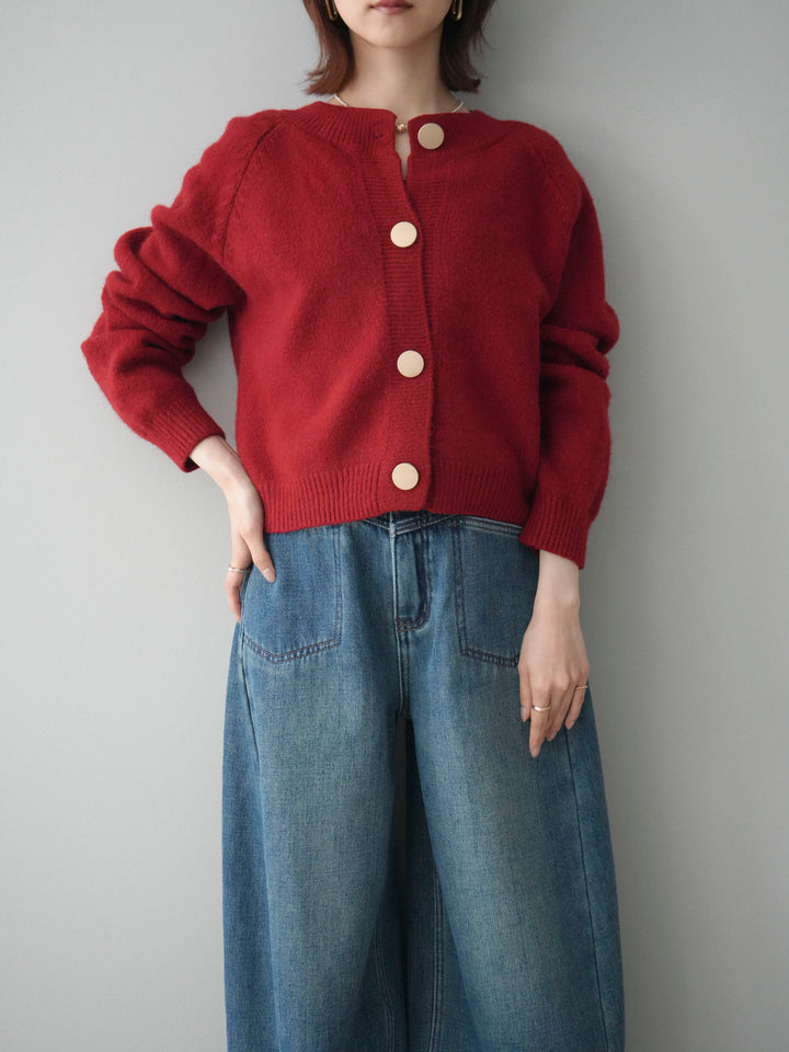 [SET]BIGボタンニットカーディガン+ベルト付裏起毛カーブデニムパンツ(2set)