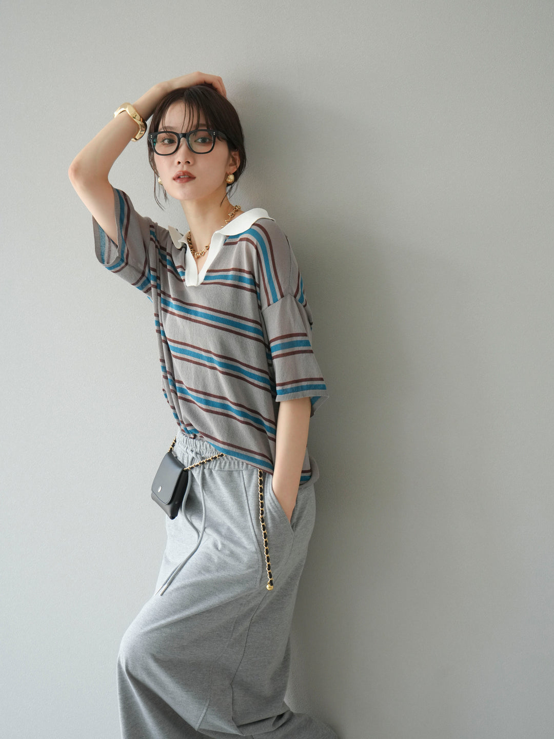 [予約]シアーポロニットプルオーバー/グレーボーダー