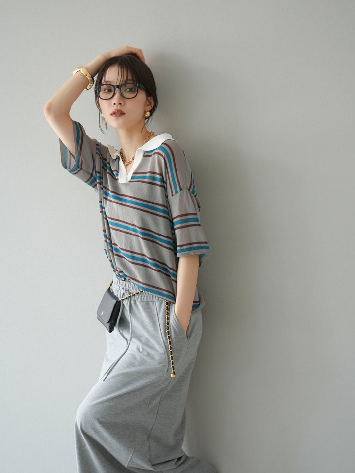 [予約]シアーポロニットプルオーバー/グレーボーダー