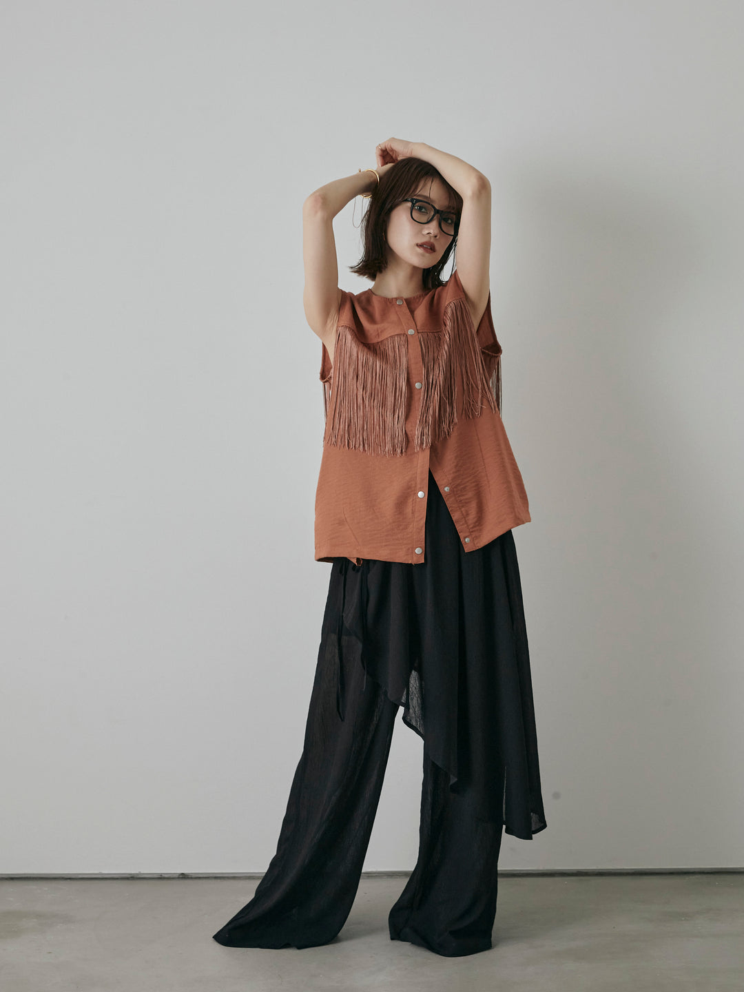 [預購] 薄紗洗衣機裹身設計褲/黑色