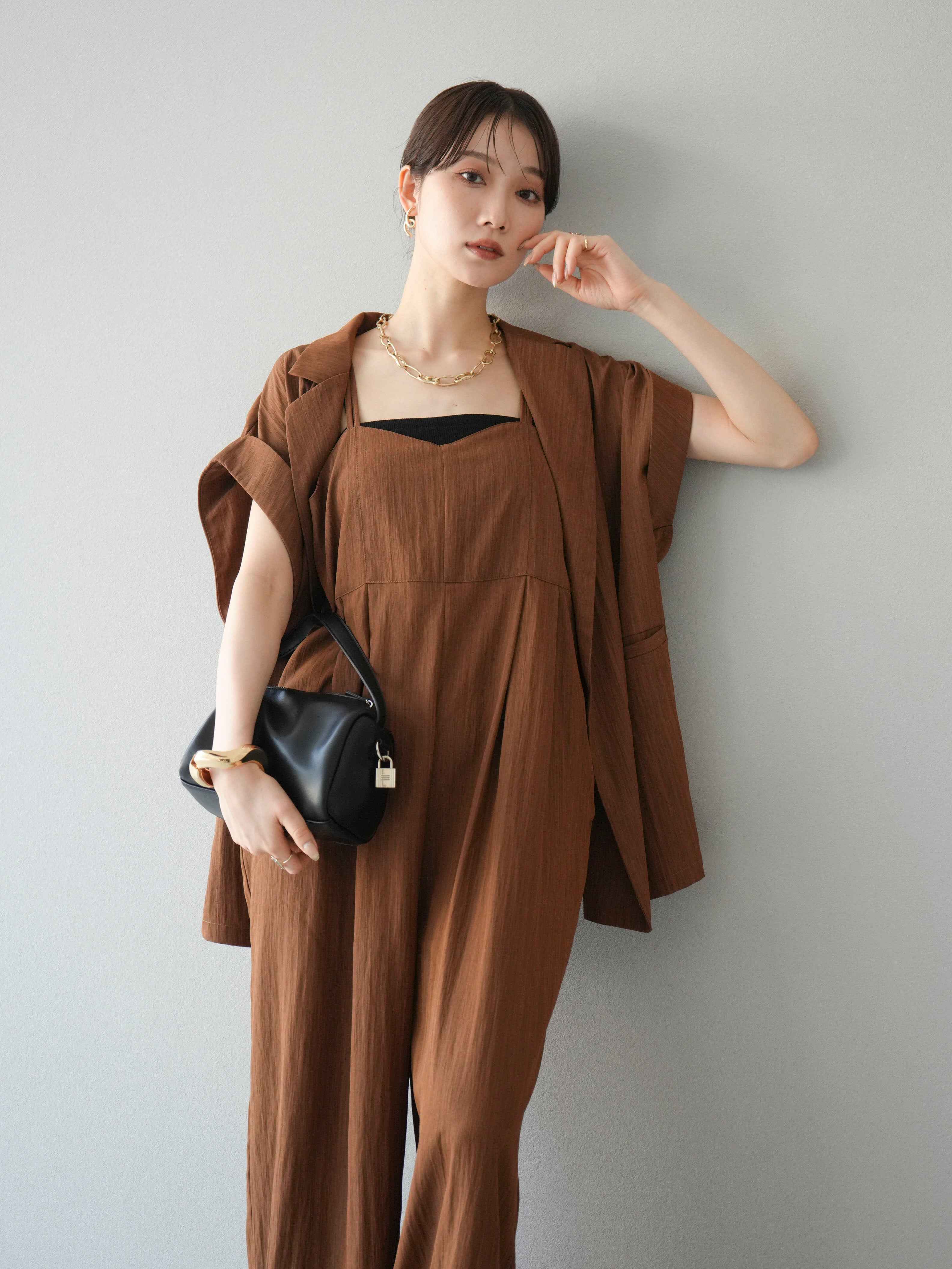 SET]リネンライクビスチェデザインサロペット+リネンライク