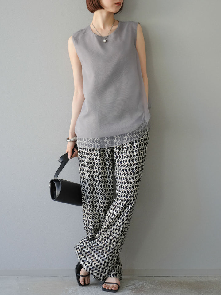 [予約]レーヨンフレックススラブウェーブ柄ストレートパンツ/ブラック