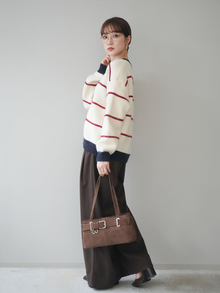 [予約]配色パイピングイージーパンツ/brown