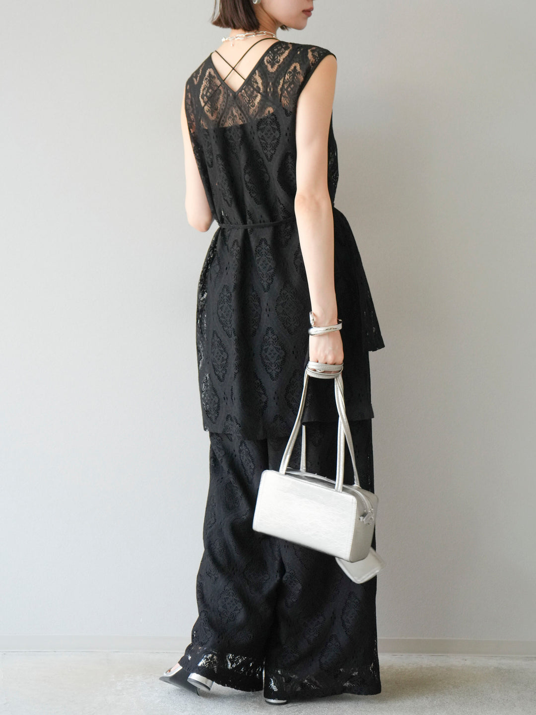 [預購] 蕾絲疊穿休閒褲/黑色