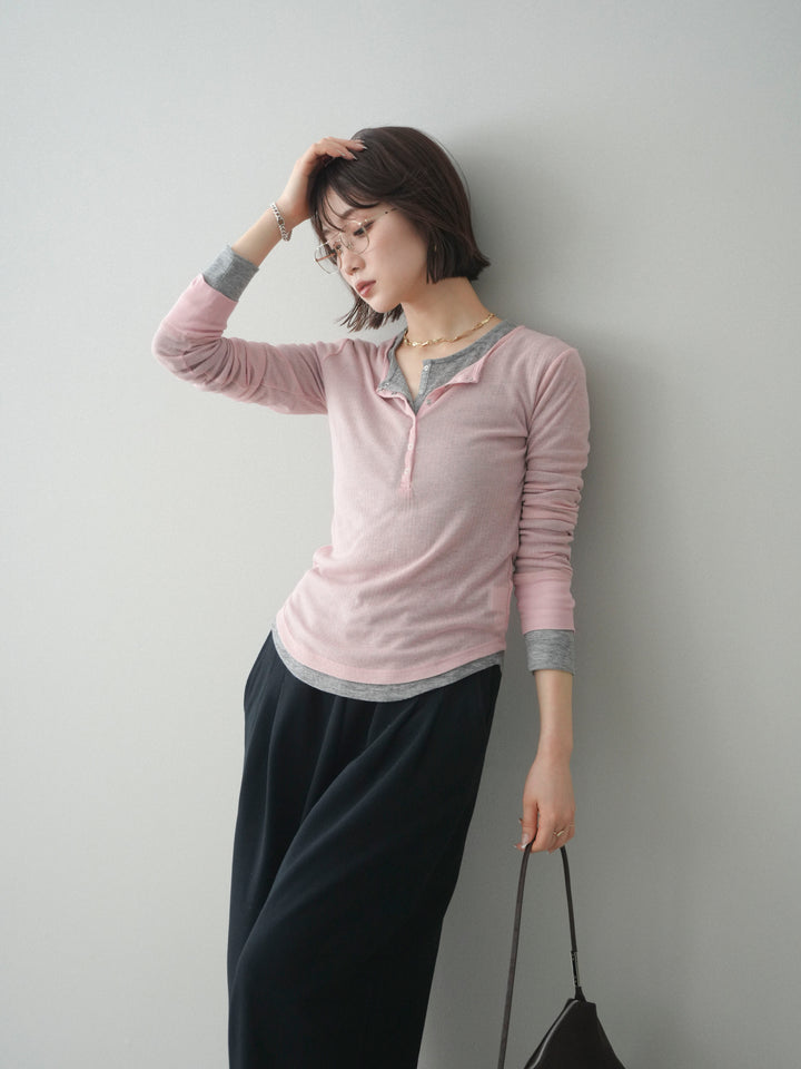 [予約]シアーリブヘンリーネックロンT/pink