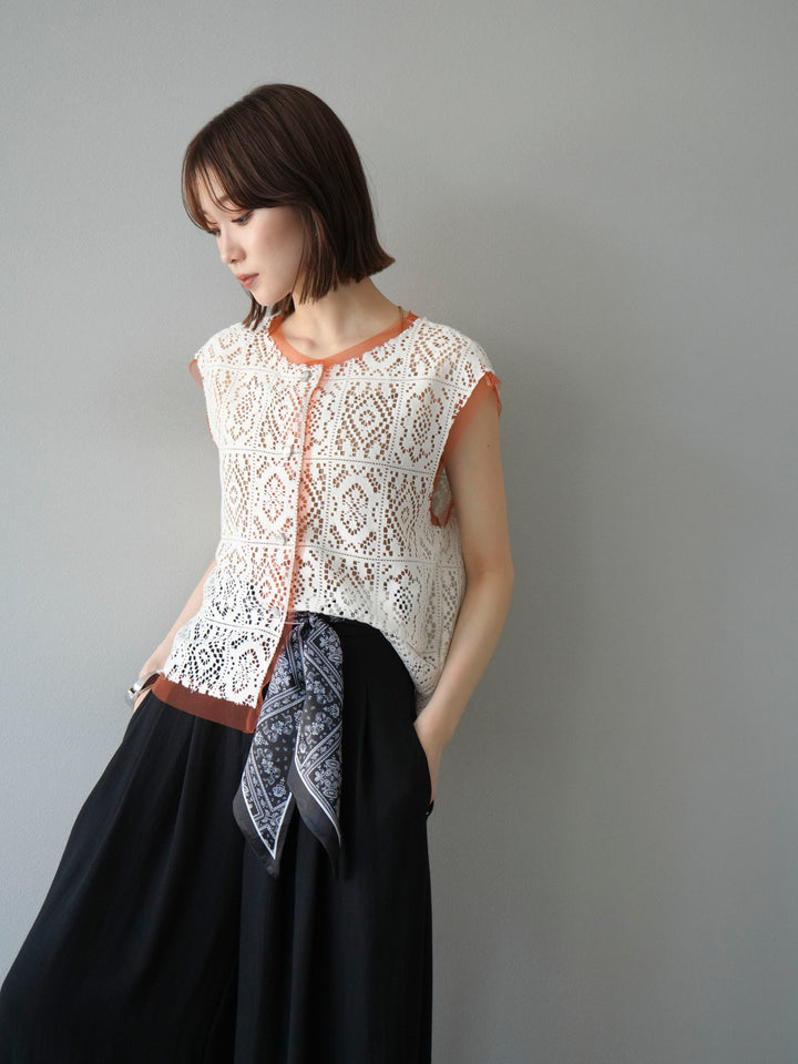 [予約]ブロックレースベスト/アイボリー