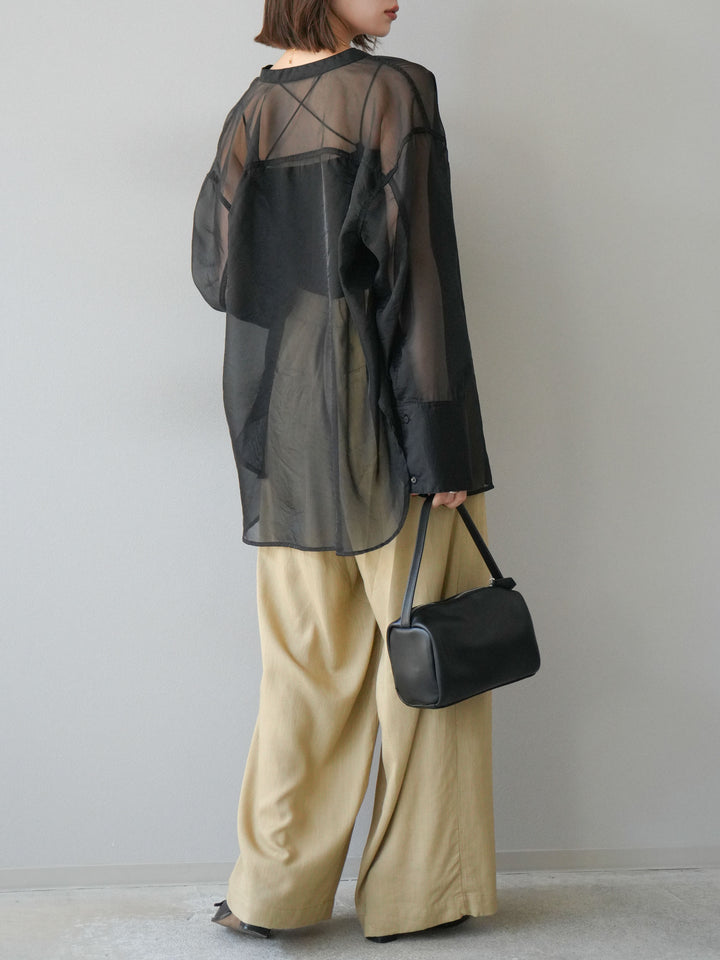 [予約]ライトリネンアシンメトリーワイドパンツ/ベージュ