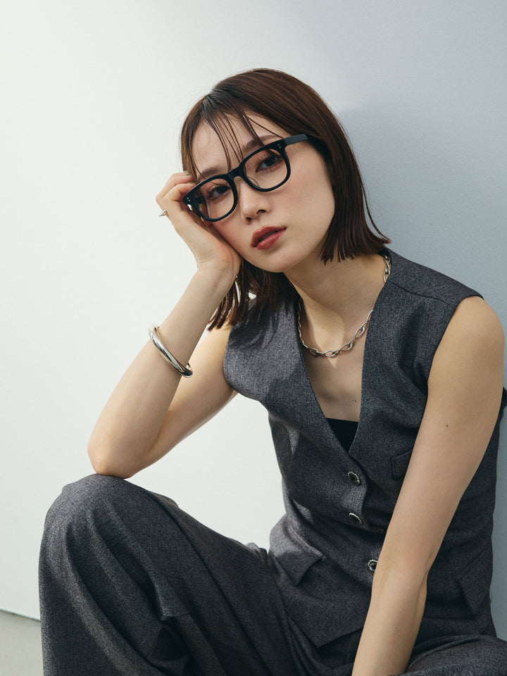 [SET]フラワーモチーフレースアップジレ＆ベルト付ワイドパンツSET UP(2set)