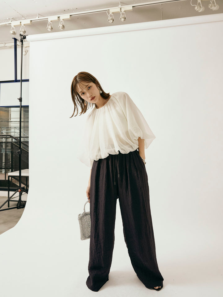 [予約]シャイニースラブシアーワイドパンツ/チャコール