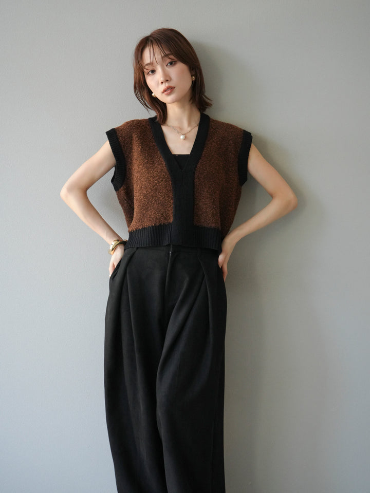 [予約]ブークレバイカラーニットベスト/ブラウン