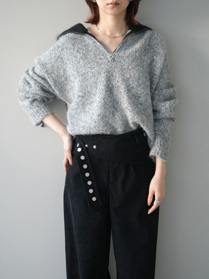 [予約]バイカラージップニットプルオーバー/gray