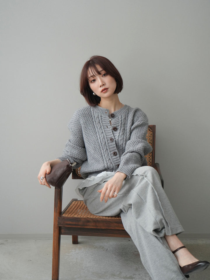 [SET]裾レースケーブルニットカーディガン+2WAYデザインスウェットパンツ(2set)