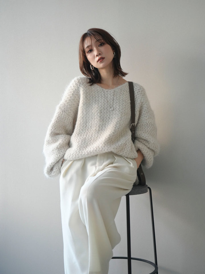 [予約]ウールタッチラメミックスヤーンVネックニットプルオーバー/ivory