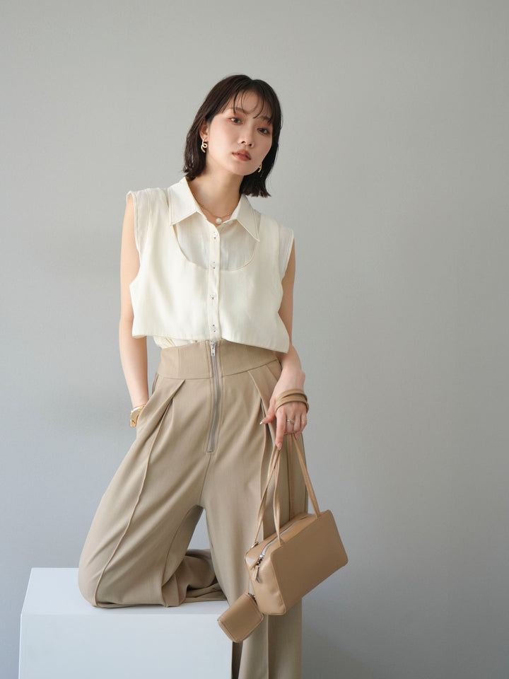 [予約]ステッチシアーレイヤードデザインブラウス/アイボリー