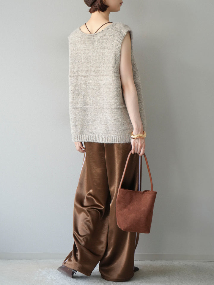 [予約]サテンラインワイドパンツ/ブラウン