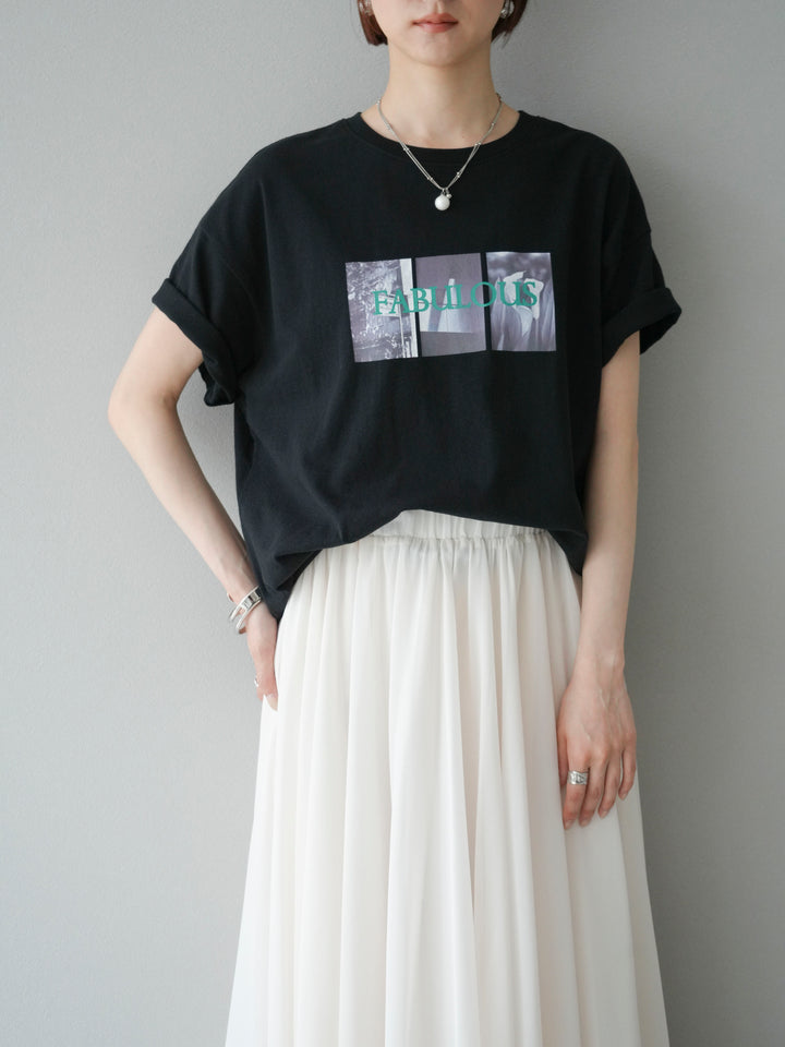 [SET]ネオンロゴコラージュフォトプリントオーバーTシャツ+シフォンフレアスカート(2set)